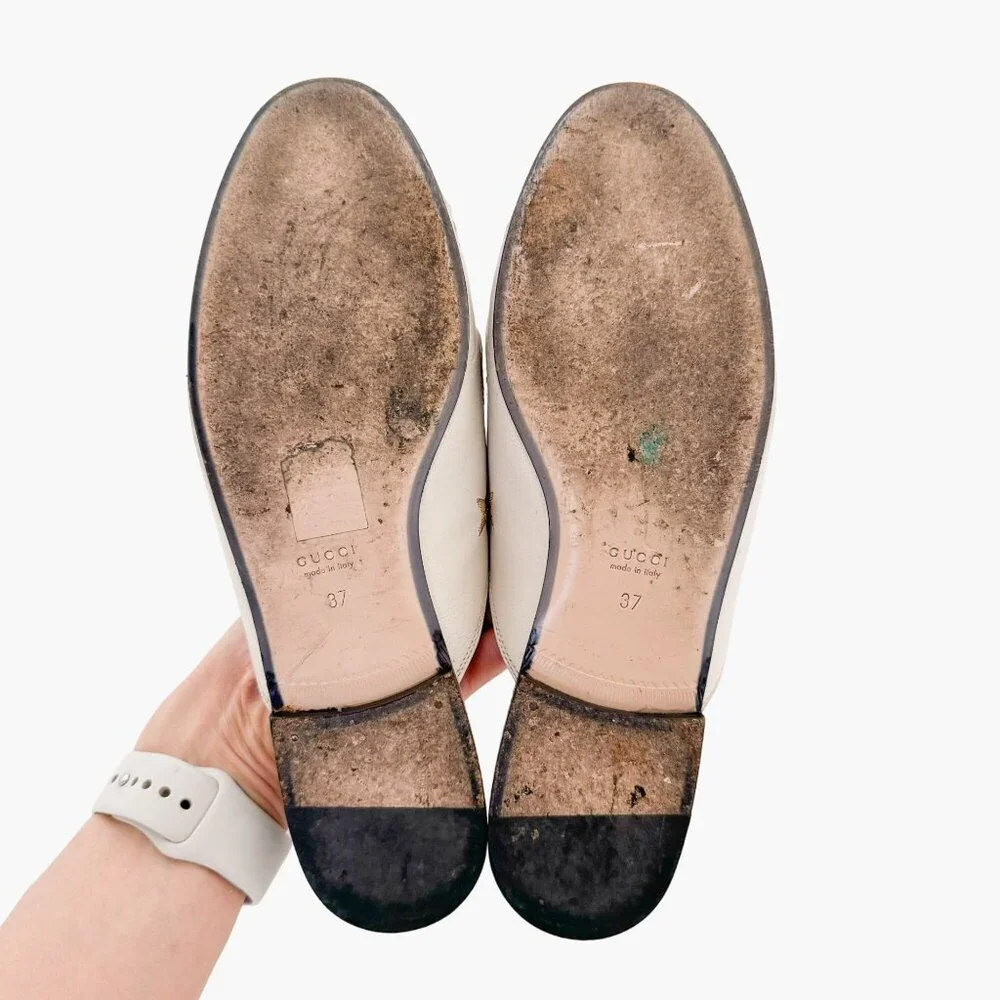 Gucci Princetown Horsebit Loafer Mule EU 37 US 7 White Bee Star Embroidered